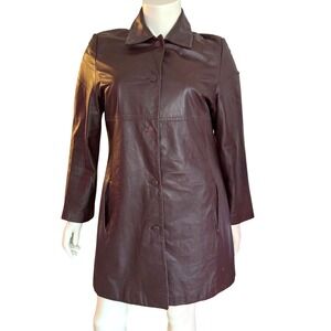 Danier Leather Trench Coat Burgundy Maroon Jacket Vintage 90s Goth Matrix XL